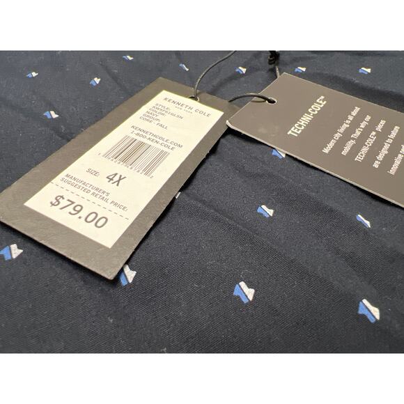 Kenneth Cole The Peached Poplin Navy Blue Button Down Shirt Size 4X New - Picture 3 of 8